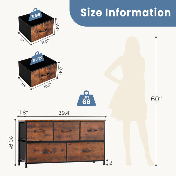 RIMIKING Space-Saving 5-Drawer Storage Dresser